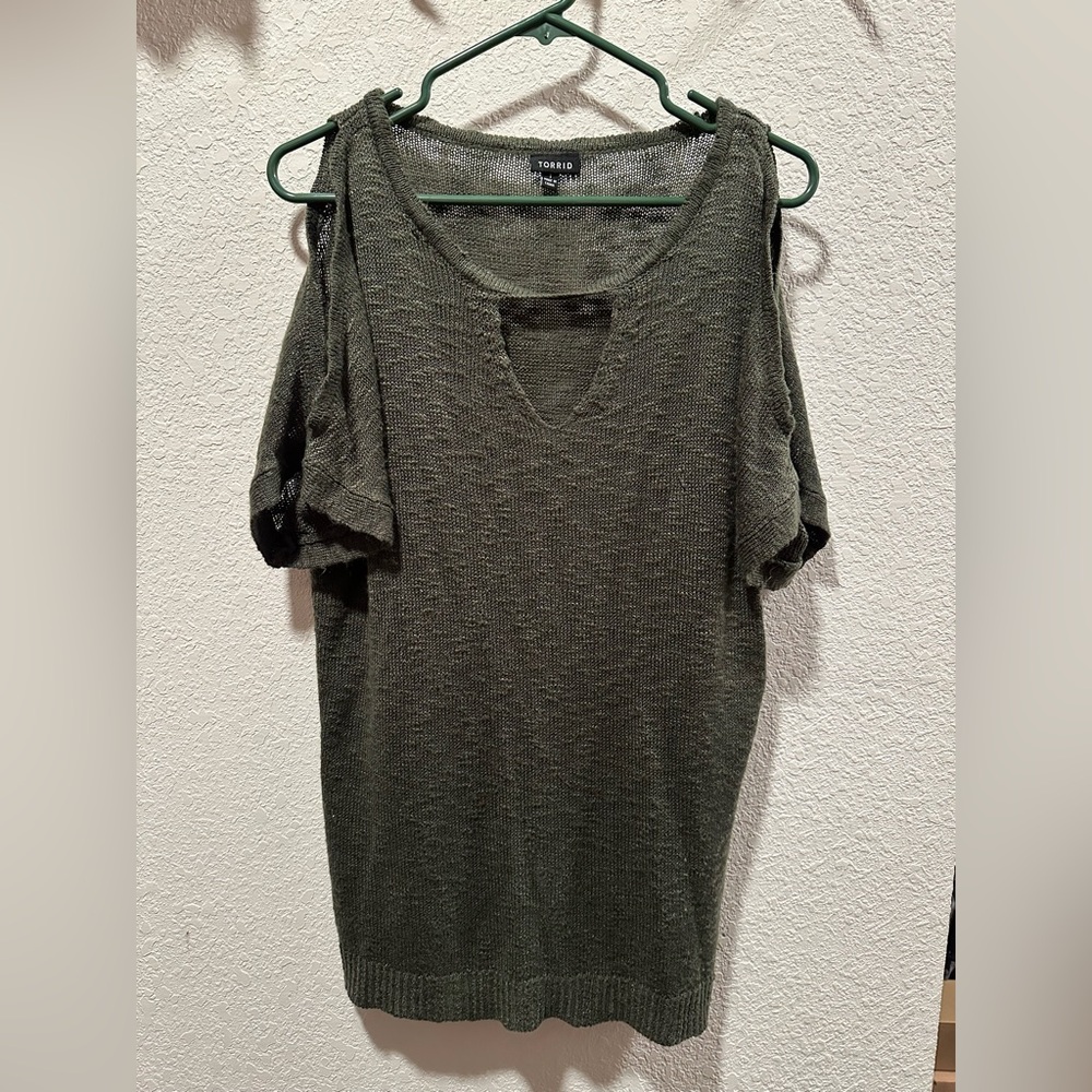 Torrid Olive Green Peeka- Boo Sleeve Sweater Top